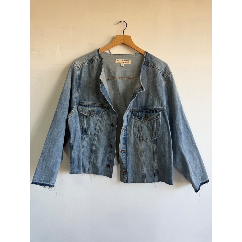 Lucky Brand Re-Made Smart Trucker festival Denim Jacket Light Wash 3X Western